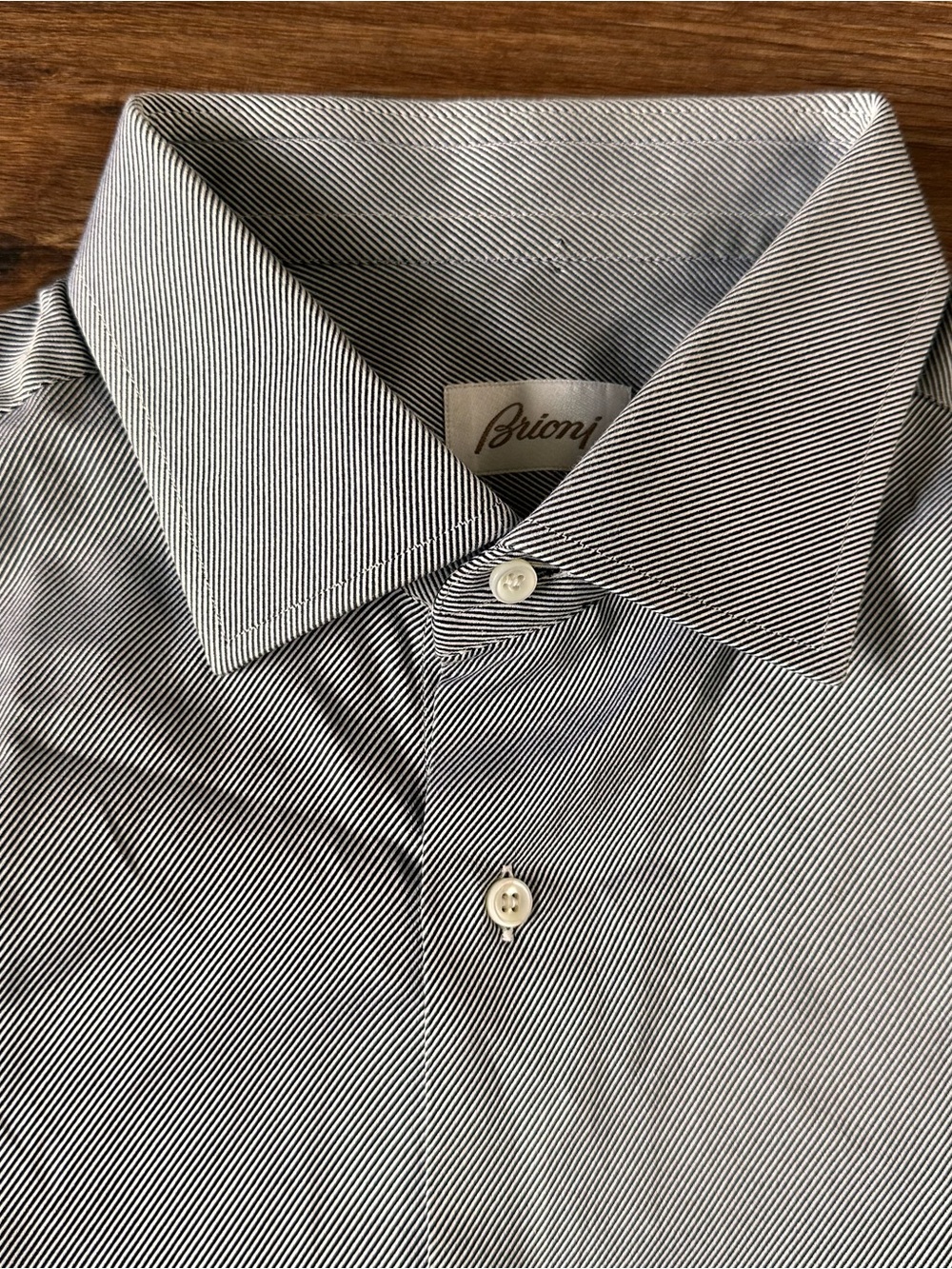 Brioni Button Up Dress Shirt Men 17 Large Gray Pinstripe French Cuff Made Italy